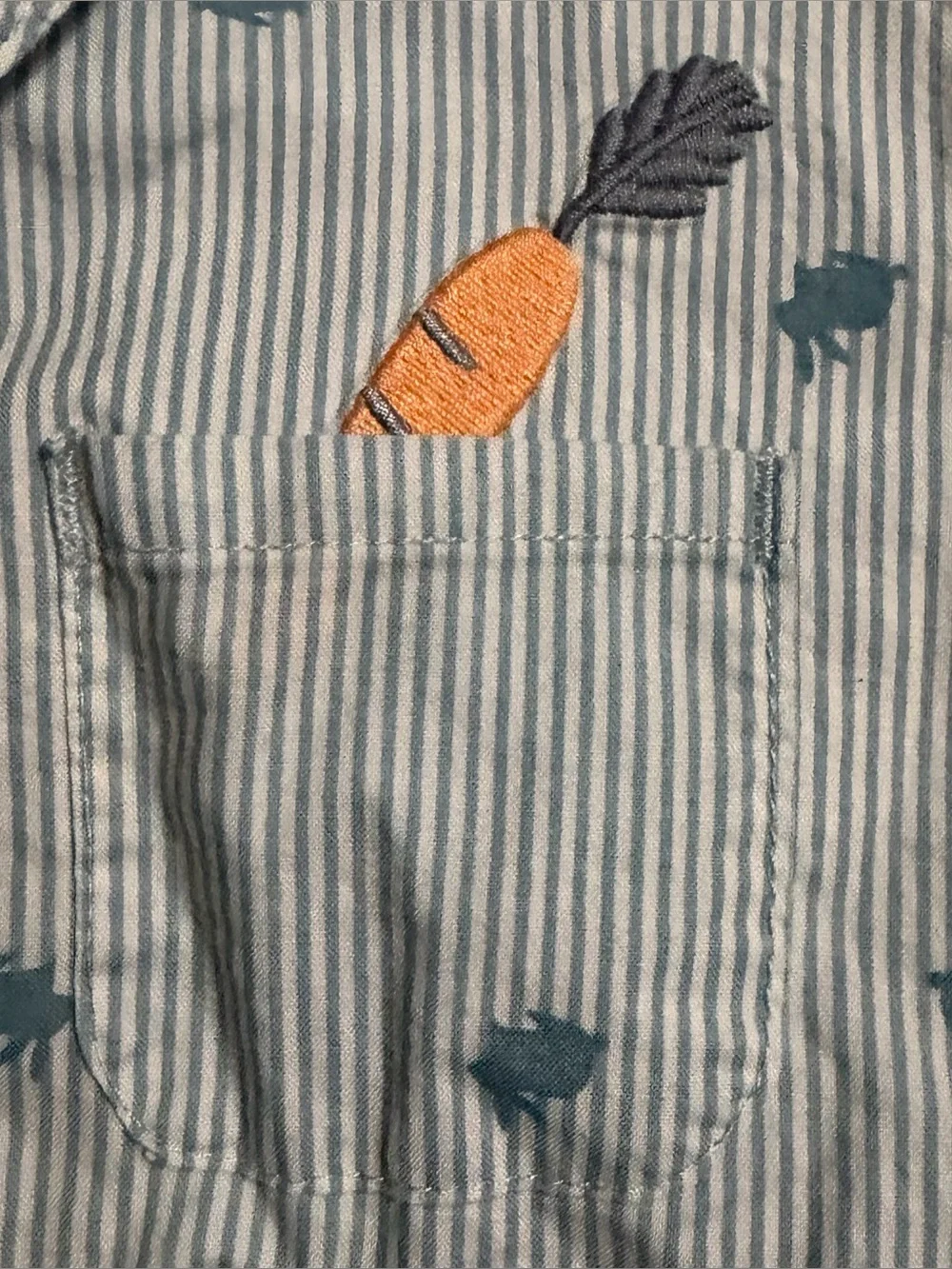 Carter’s - Light Blue Striped Short Romper with Bunny Print - Size 18 Months